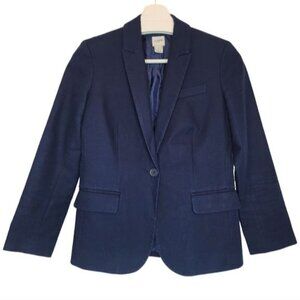 J.CREW Blue Tailored Cotton Blazer Notch Lapel One Button Women 00 Shoulder Pads